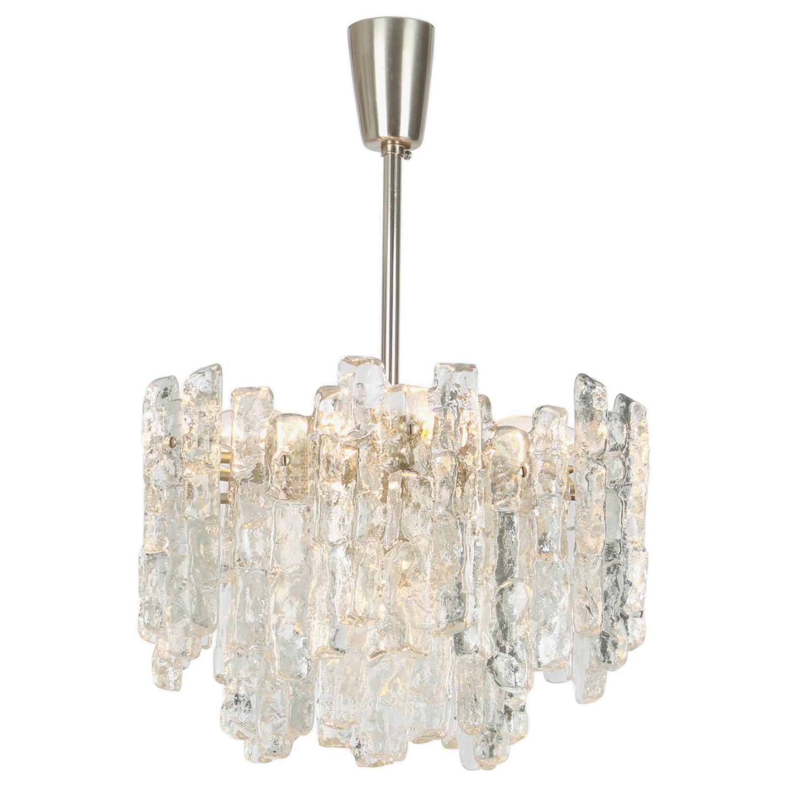 1 Of 5 Large Murano Ice Glass Chandelier By Kalmar, Austria, 1960s photo vintage
