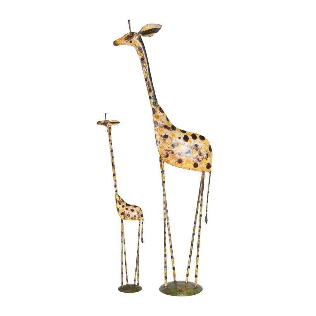 Hand Painted Reclaimed Iron Giraffe Mother & Calf Pair – Eco Friendly Artisan Made photo furniture