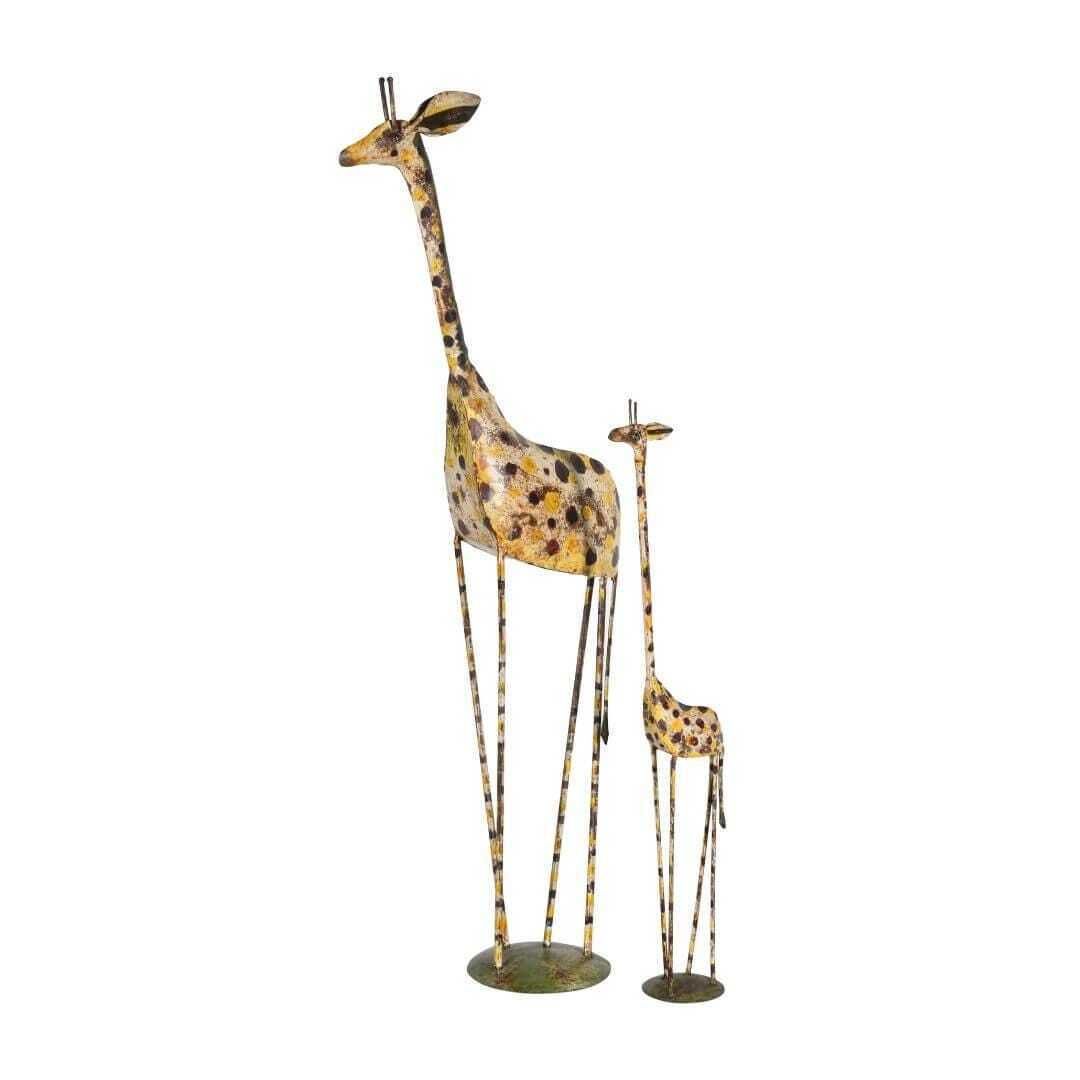Hand Painted Reclaimed Iron Giraffe Mother & Calf Pair – Eco Friendly Artisan Made photo for sale