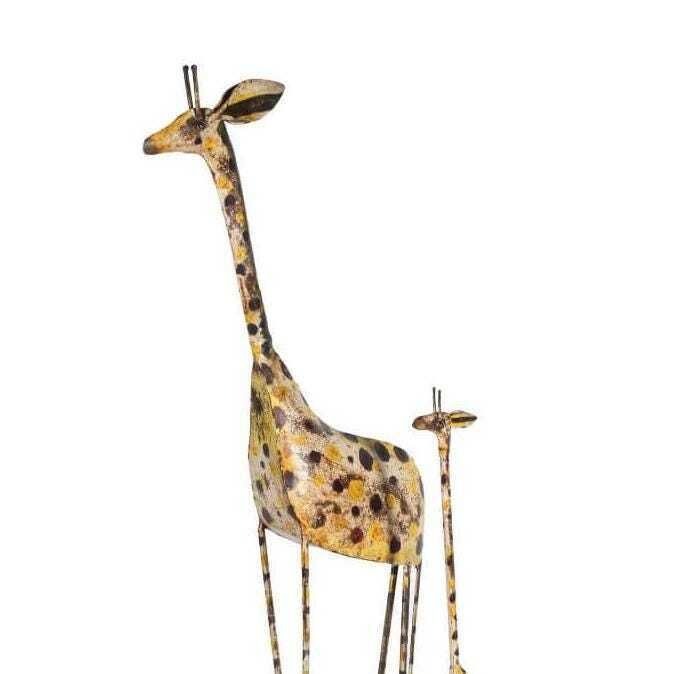Hand Painted Reclaimed Iron Giraffe Mother & Calf Pair – Eco Friendly Artisan Made photo Art