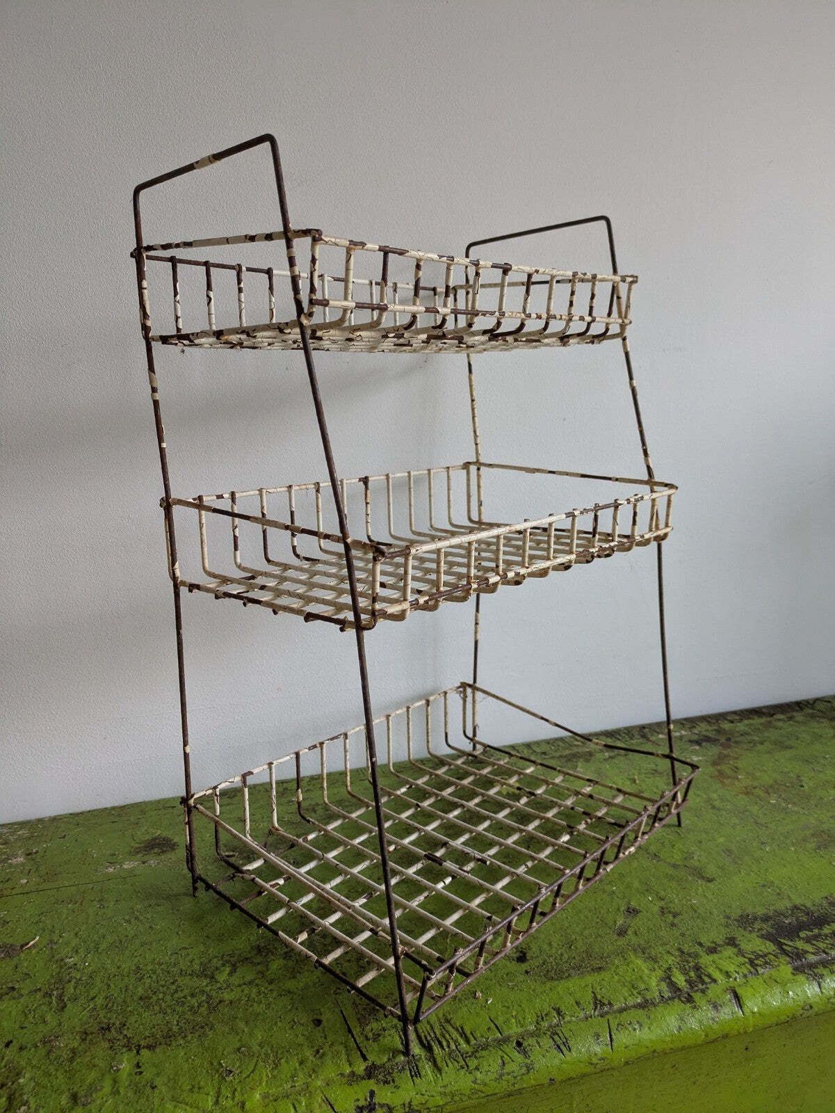 Vintage Wire Metal Shelving Stand Rack Plastic Coated Rusty Chippy Distressed photo furniture