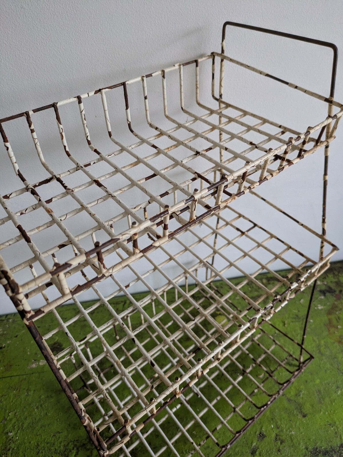 Vintage Wire Metal Shelving Stand Rack Plastic Coated Rusty Chippy Distressed photo Furniture