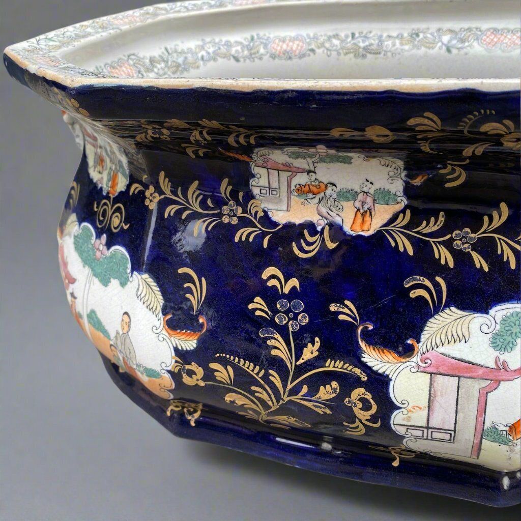 Mason Ironstone Chinoiserie Footbath With Chinese Scenes Circa 1840 photo for sale