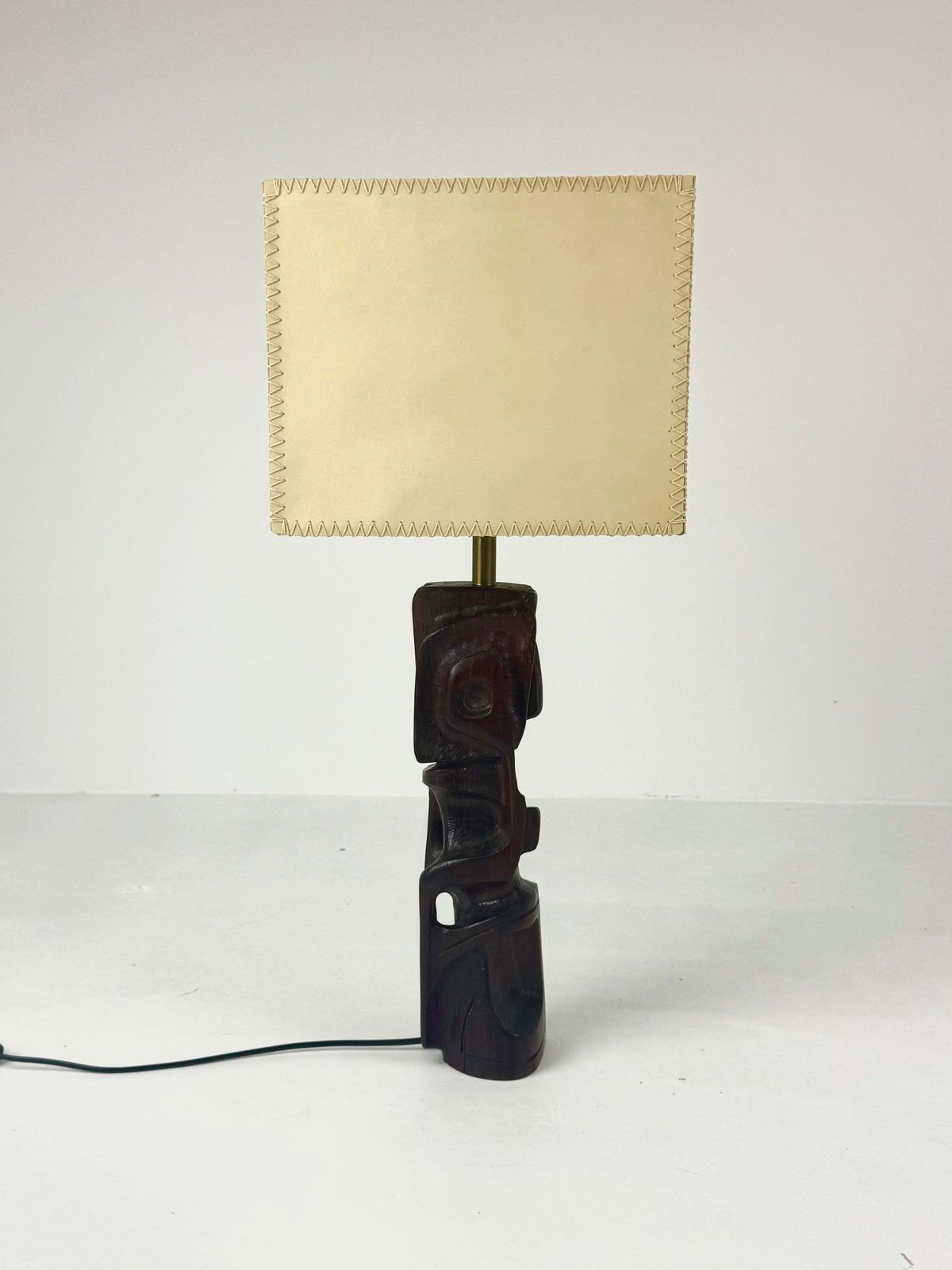 Hand Carved Wooden Sculptural Table Lamp By Gianni Pinna