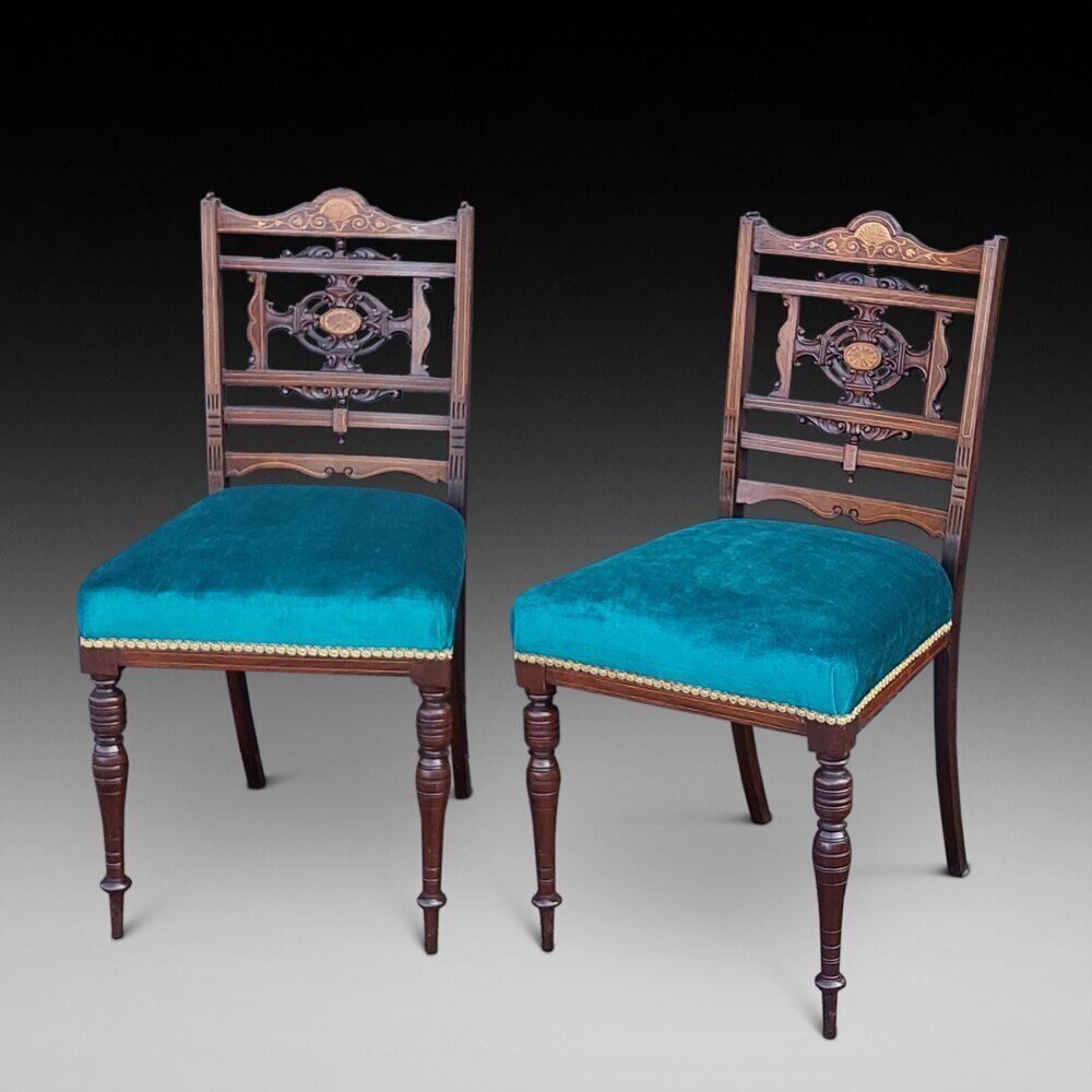 Pair Of Edwardian Rosewood Inlaid Salon Chairs