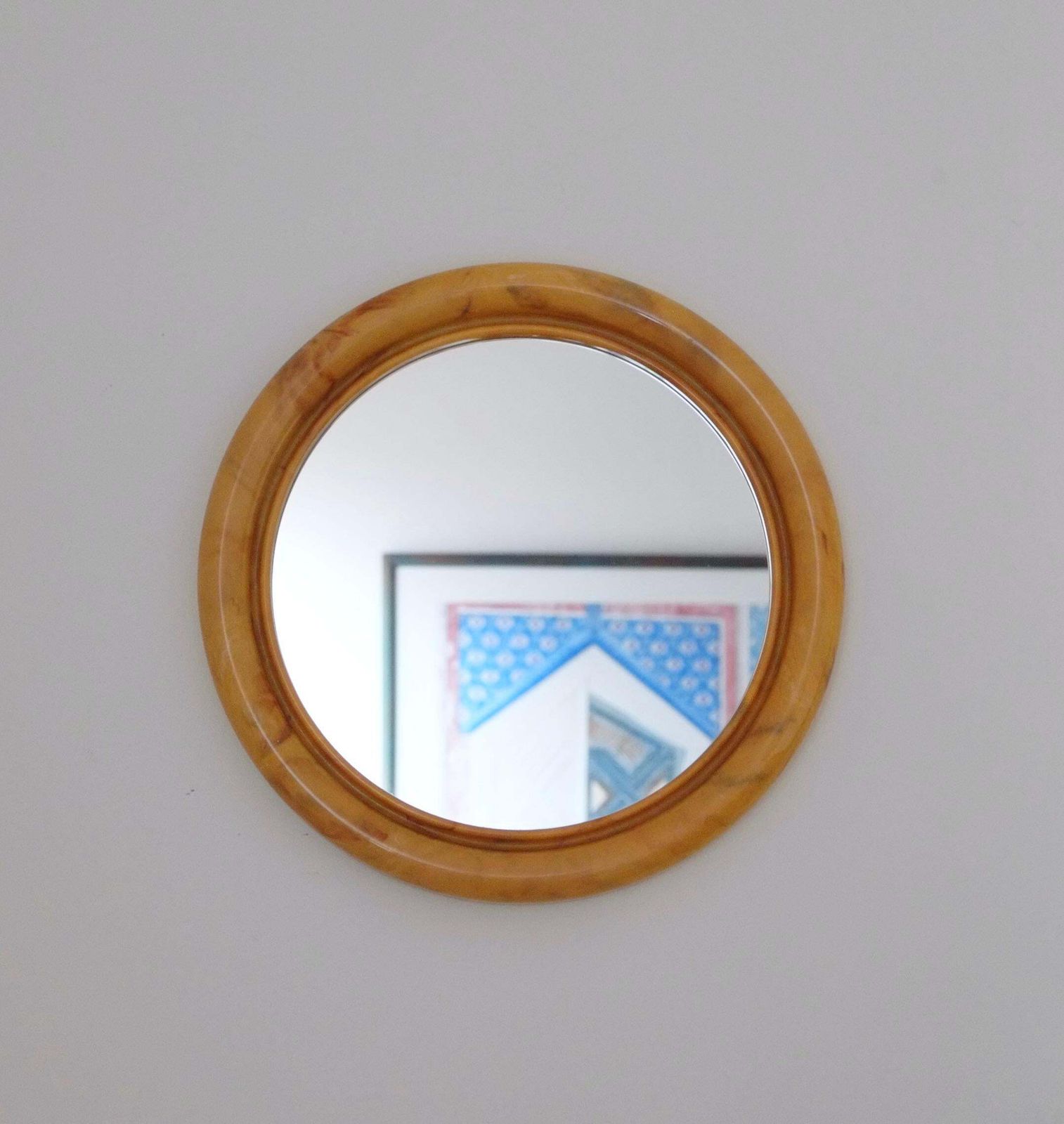 60's Mid Century Retro English Butterscotch Marbled Round Bathroom Mirror photo furniture