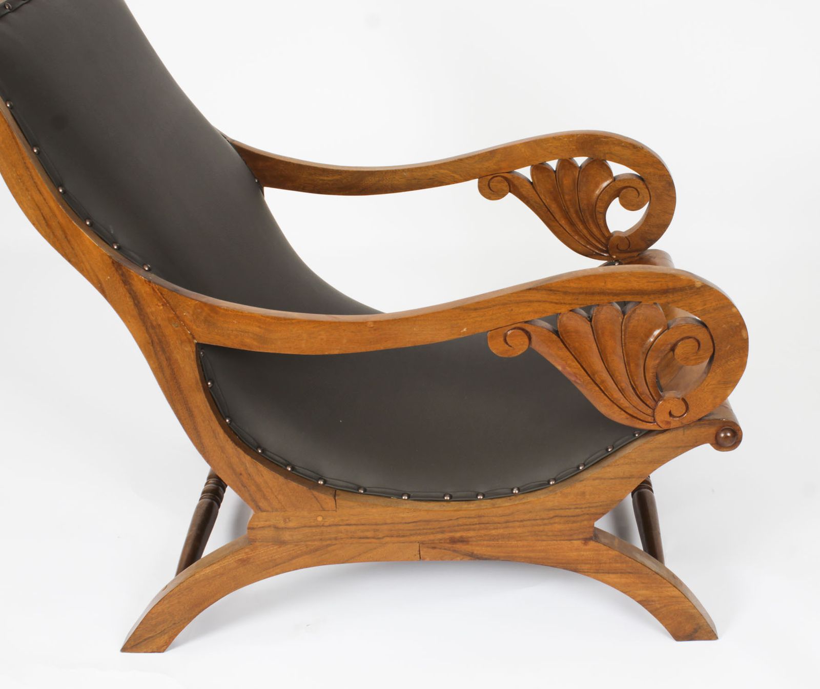 Anglo Indian Leather Teak Plantation Chair 19th Century photo vintage