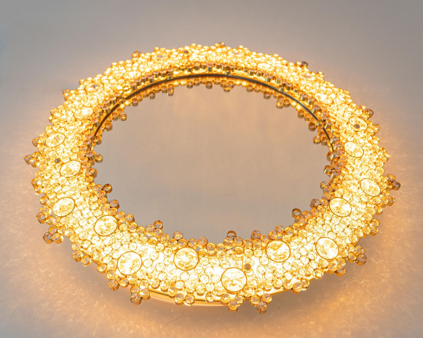 Spectacular Backlit Mirror Gilded Brass And Crystal Glass By Palwa, Germany photo for sale