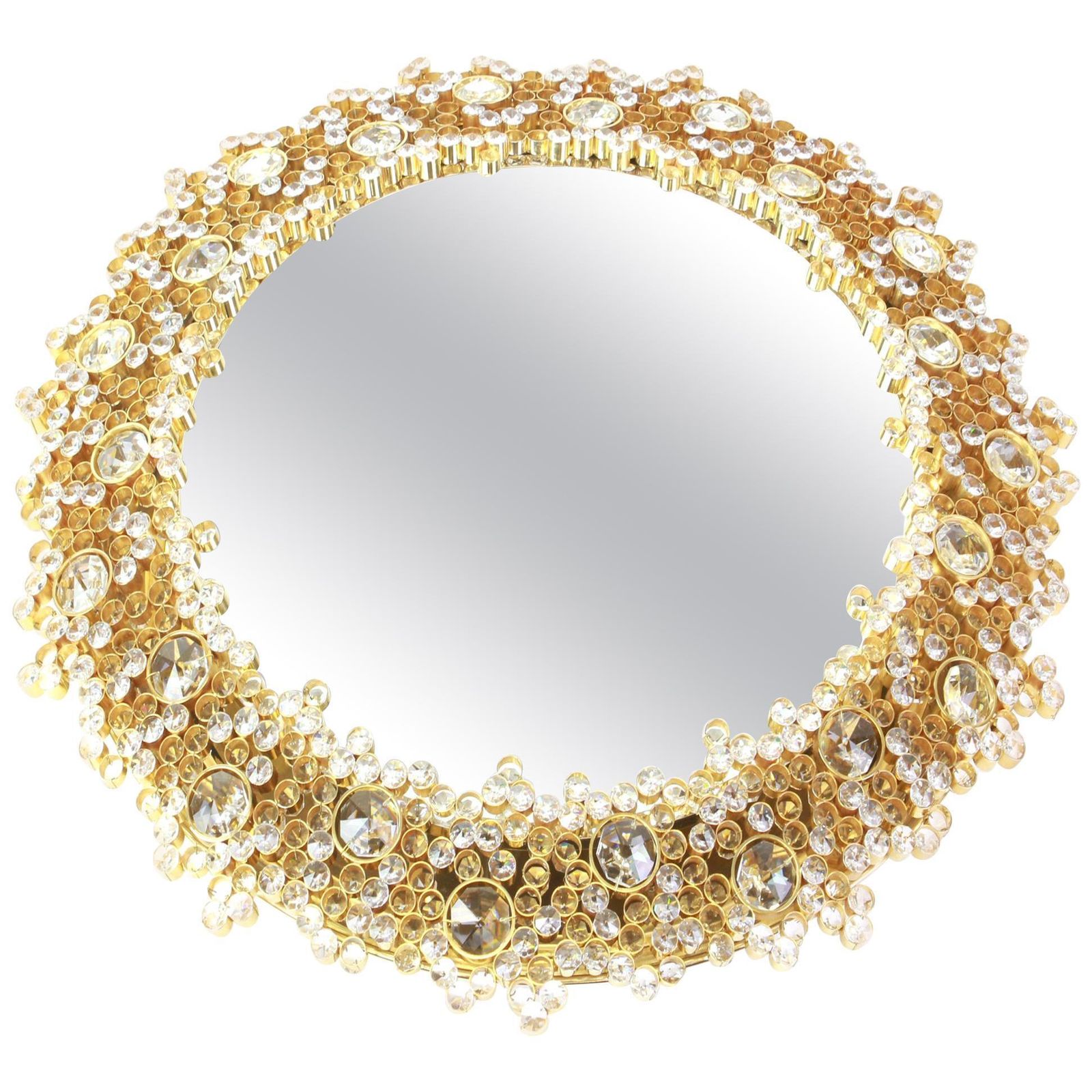 Spectacular Backlit Mirror Gilded Brass And Crystal Glass By Palwa, Germany