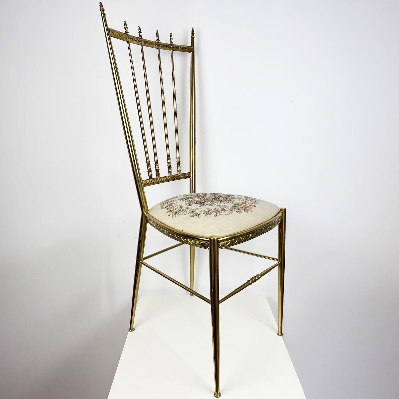 Vintage Chiavari Chair With Tapestry Seat, Brass Accent Chair photo furniture