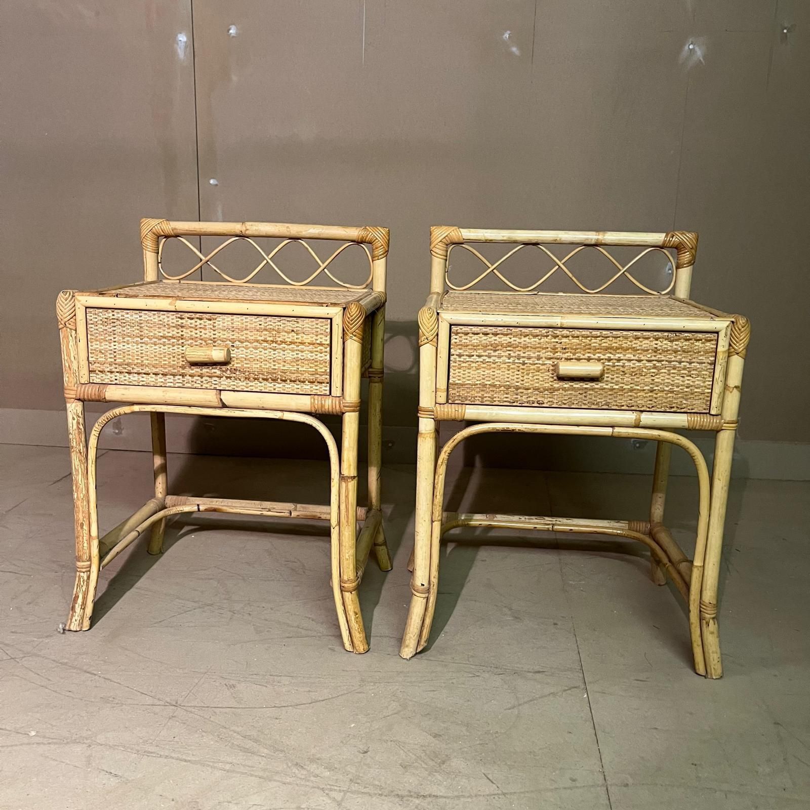 A Pair Of Cane Bedside Cabinets With Drawer And Back Detail photo Furniture