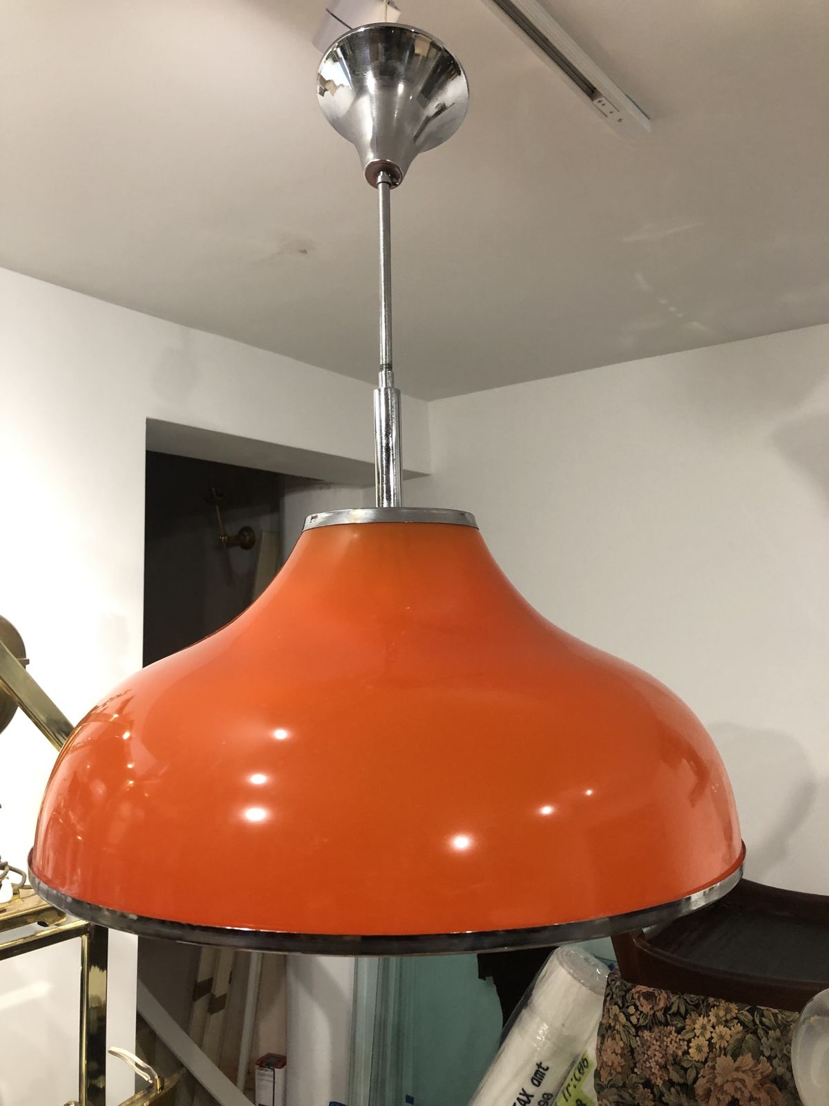 1960s Round Orange Chrome Pendant Light Kitchen Bedroom Retro Ceiling Lamp photo Lighting