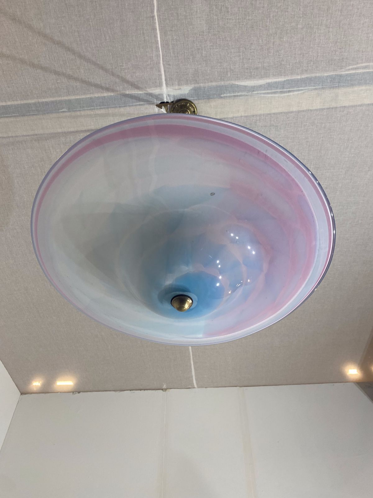 2110.0 Handmade Swirl Murano Glass Ceiling Lamp Pastel Pink Blue Italian Brass 1980s 1970s photo