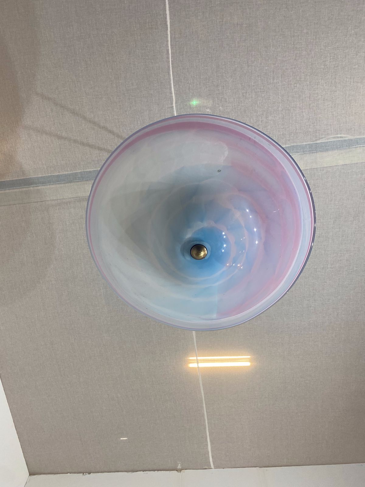 photo vintage Handmade Swirl Murano Glass Ceiling Lamp Pastel Pink Blue Italian Brass 1980s 1970s