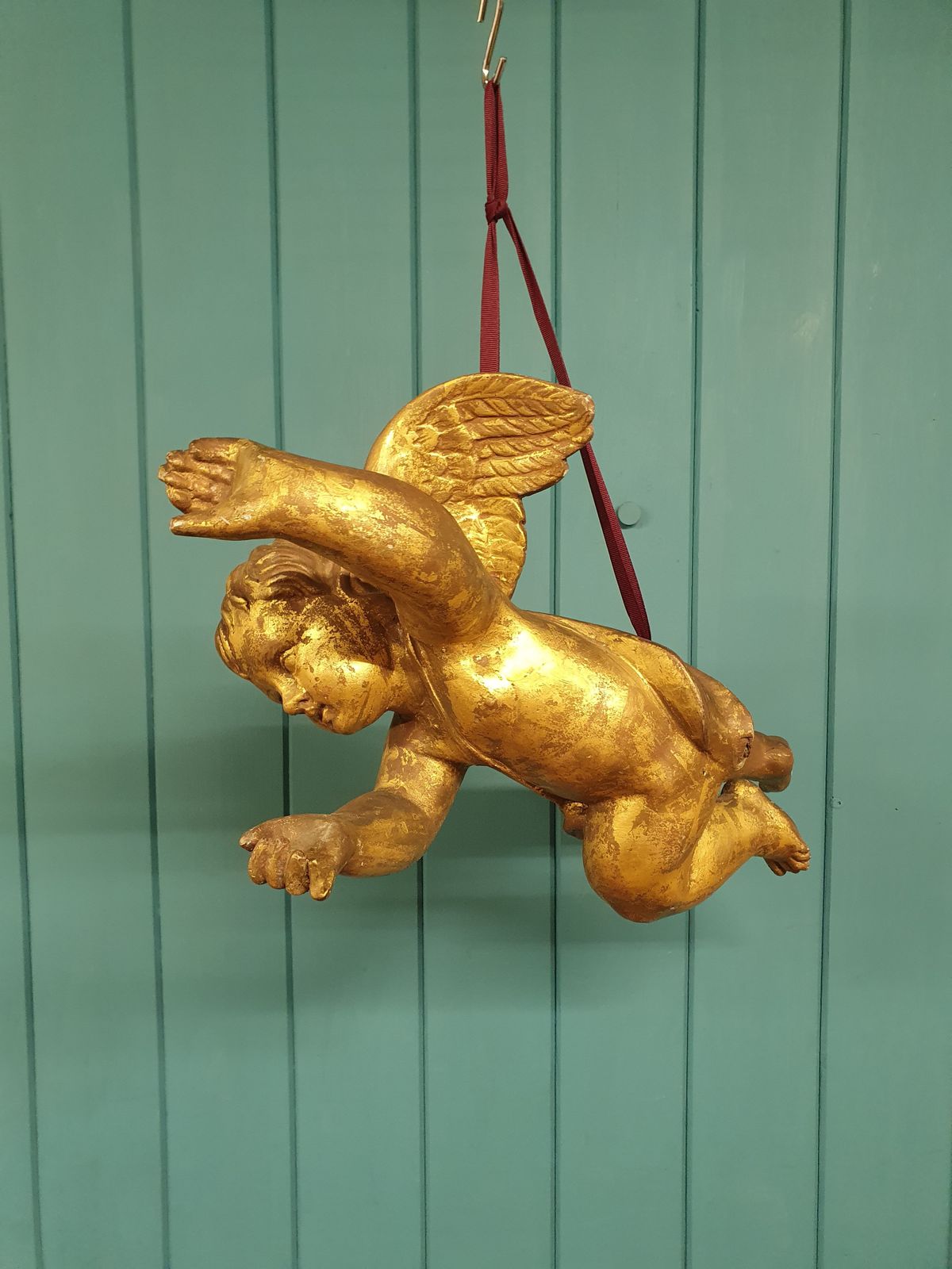 Late 19th Century Wooden Gilt Cherub 19" photo for sale