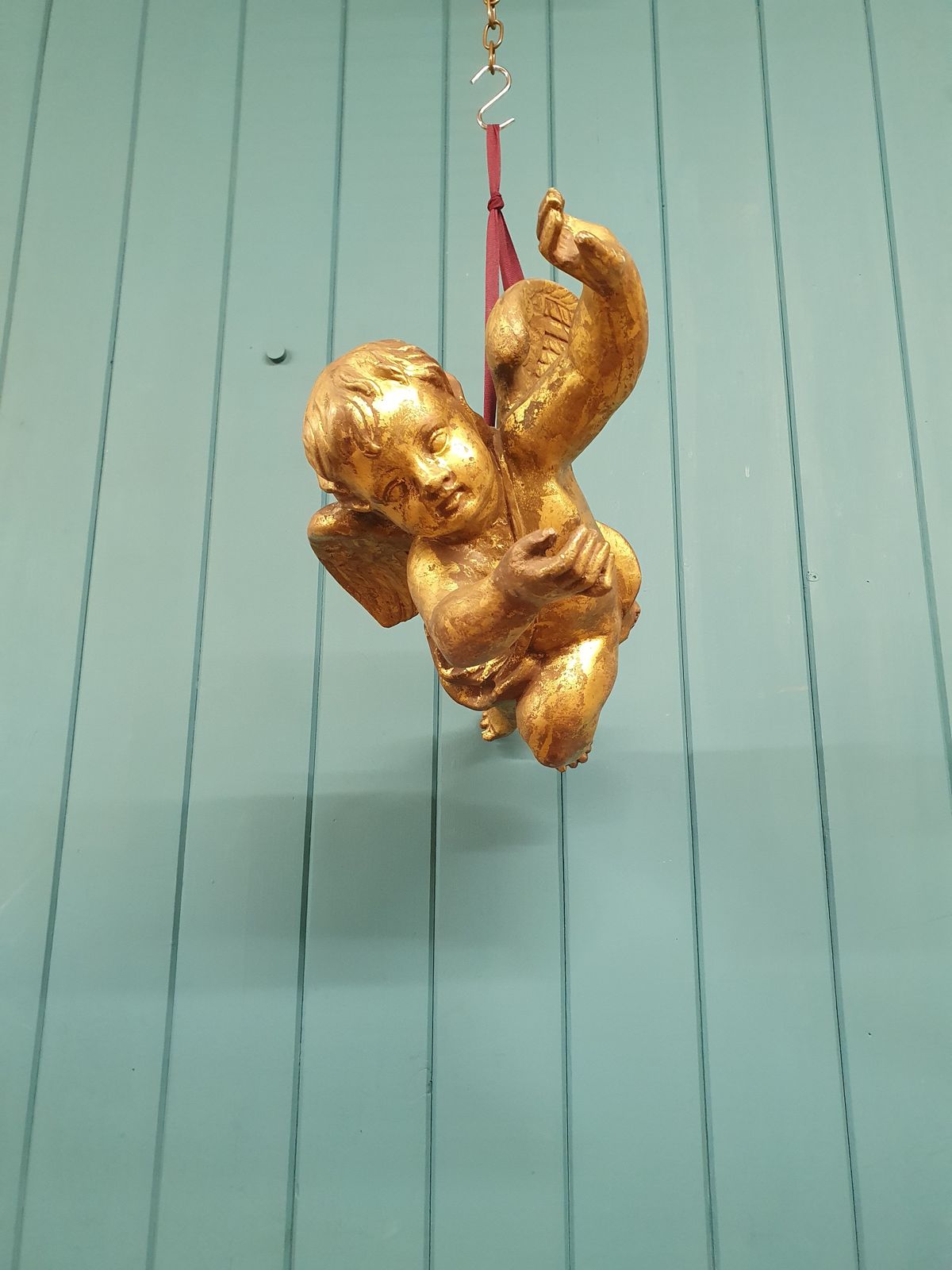 Late 19th Century Wooden Gilt Cherub 19" photo Art