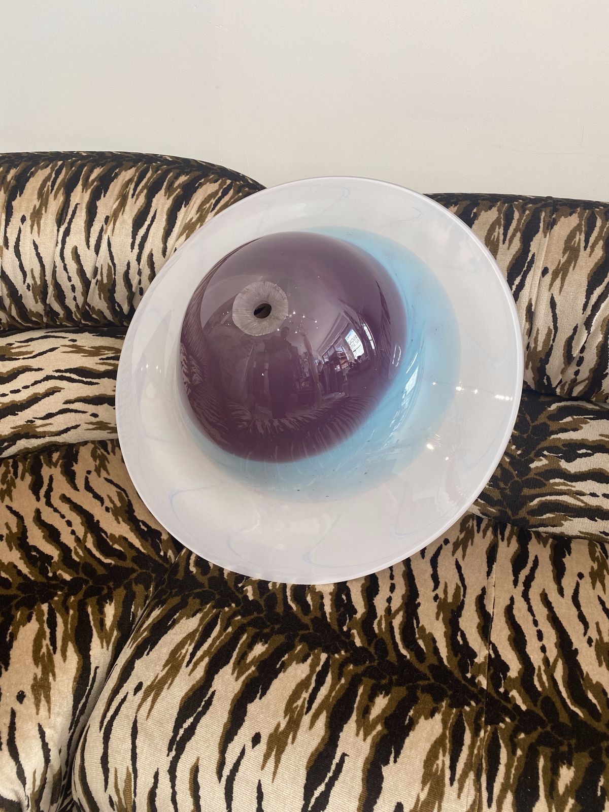 Handmade Swirl Murano Glass Ceiling Lamp Pastel Purple Italian Brass 1980s 1970s photo vinterior