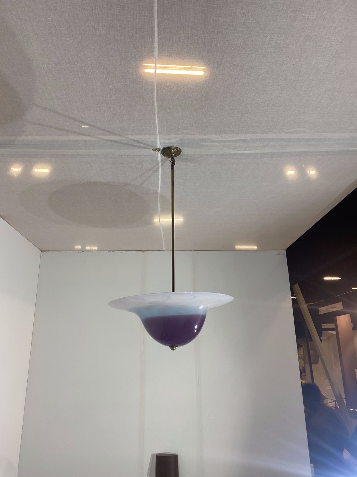 Handmade Swirl Murano Glass Ceiling Lamp Pastel Purple Italian Brass 1980s 1970s photo for sale