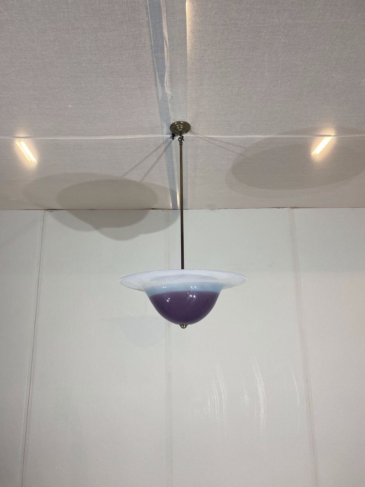 Handmade Swirl Murano Glass Ceiling Lamp Pastel Purple Italian Brass 1980s 1970s photo furniture