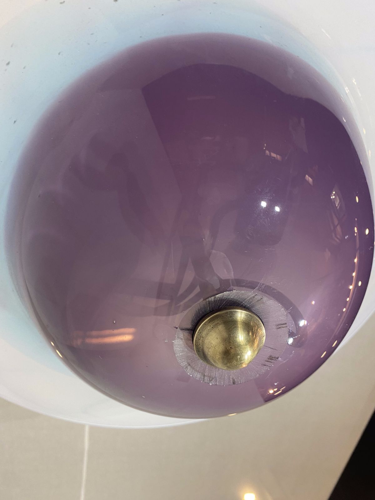 photo for sale Handmade Swirl Murano Glass Ceiling Lamp Pastel Purple Italian Brass 1980s 1970s