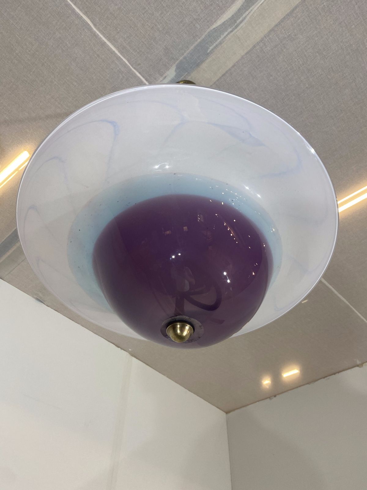 Lighting Handmade Swirl Murano Glass Ceiling Lamp Pastel Purple Italian Brass 1980s 1970s photo