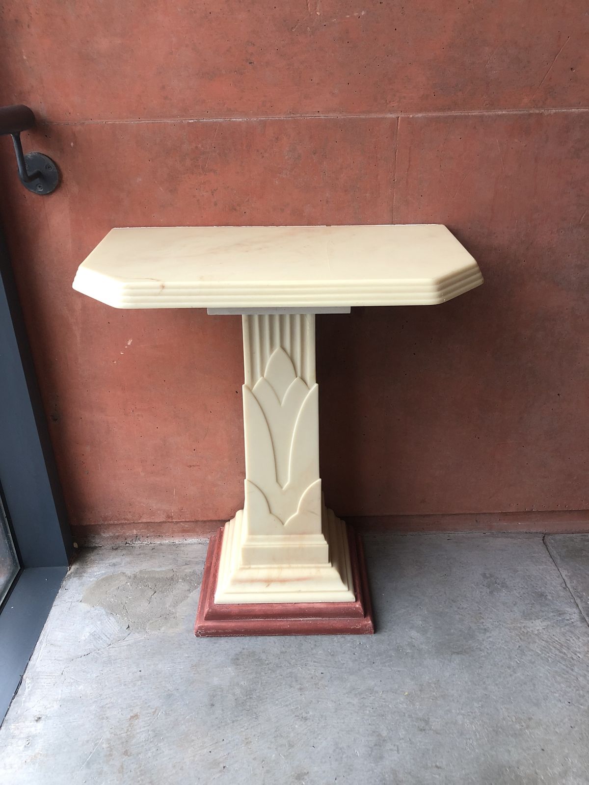 Art Deco Table Pillar Resin Wood Beige Marble 1970s 1940s