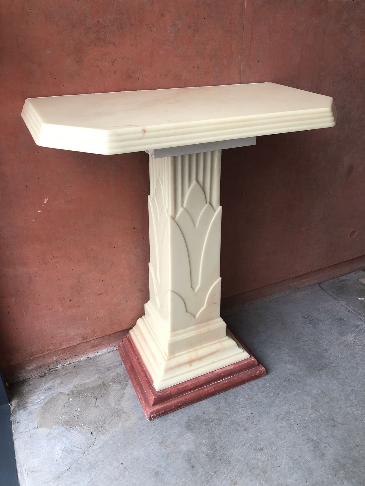 Art Deco Table Pillar Resin Wood Beige Marble 1970s 1940s photo for sale