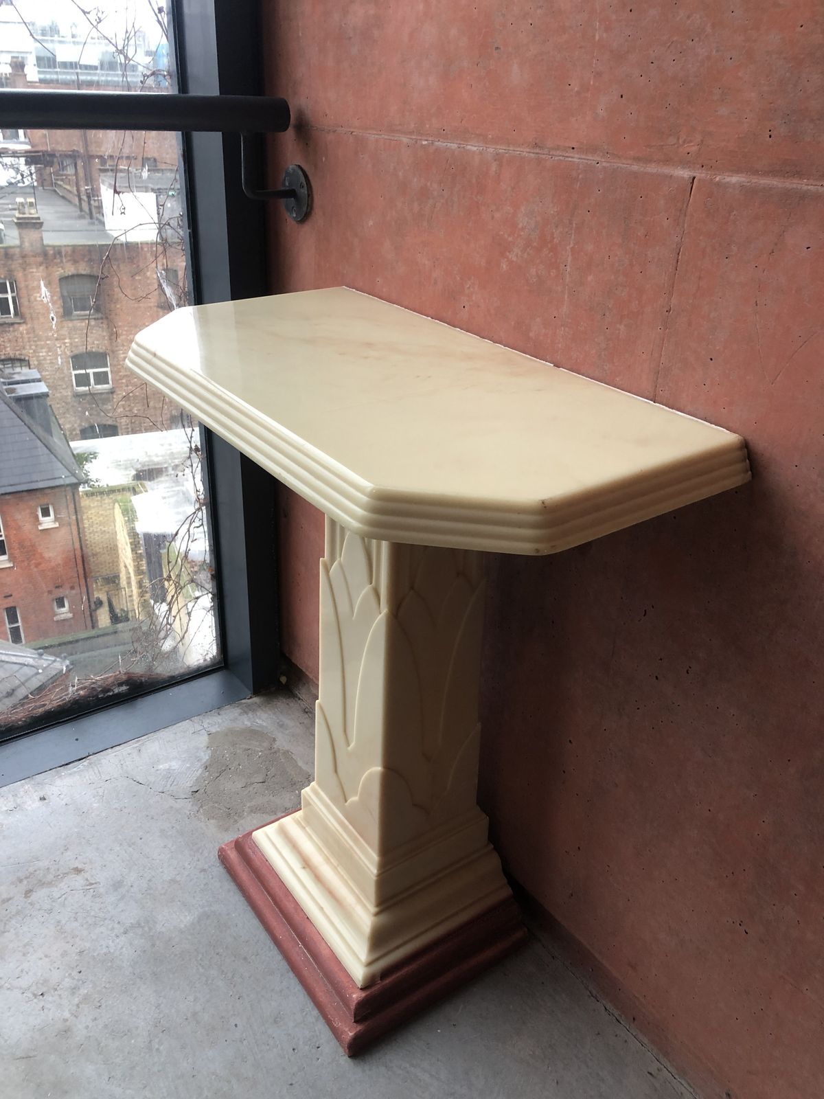 Art Deco Table Pillar Resin Wood Beige Marble 1970s 1940s photo vinterior