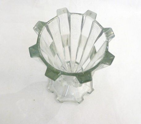 Home Decor Large Czech Art Deco Vase In Molded Pressed Glass, 1930s photo