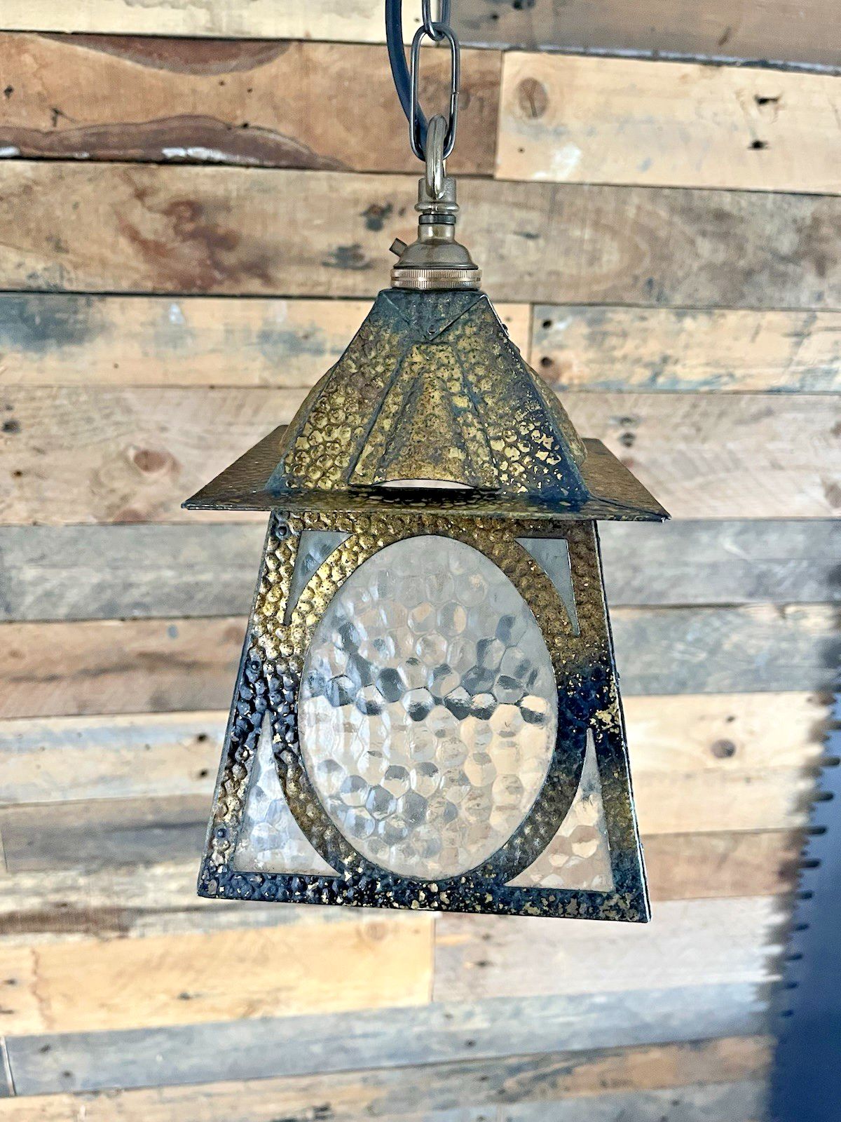 Pair Of Antique Arts & Crafts Textured Brass & Glass Porch Lanterns Lamps Lights photo furniture