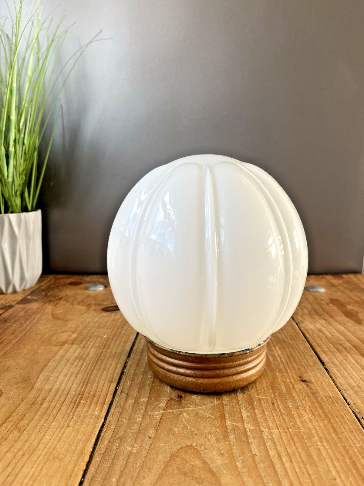 Art Deco Fluted Pumpkin Opaline Glass Globe Ceiling Light Lamp Shade & Gallery photo furniture
