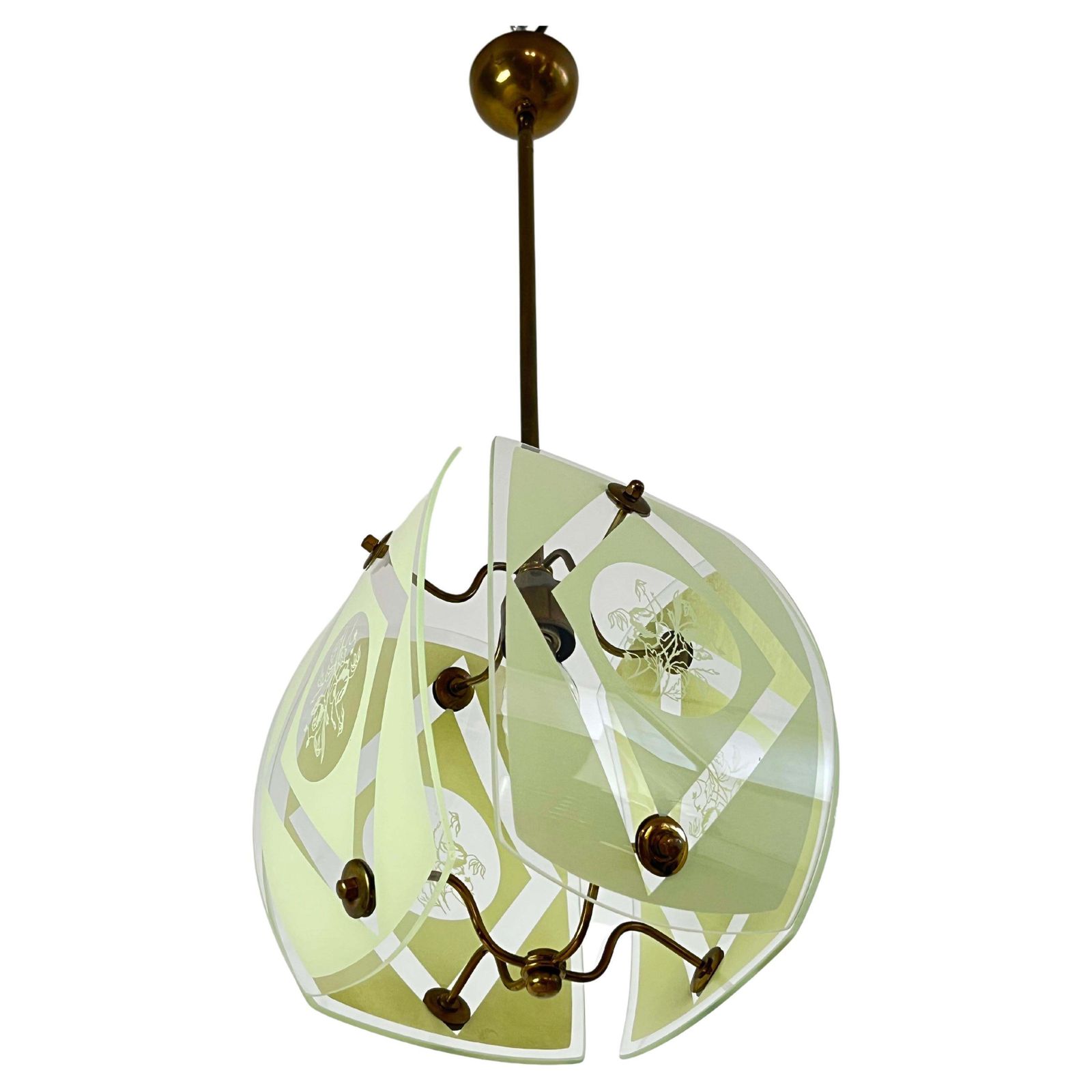 Chandelier In Murano Glass And Brass, In The Style Of Pietro Chiesa, 1950s
