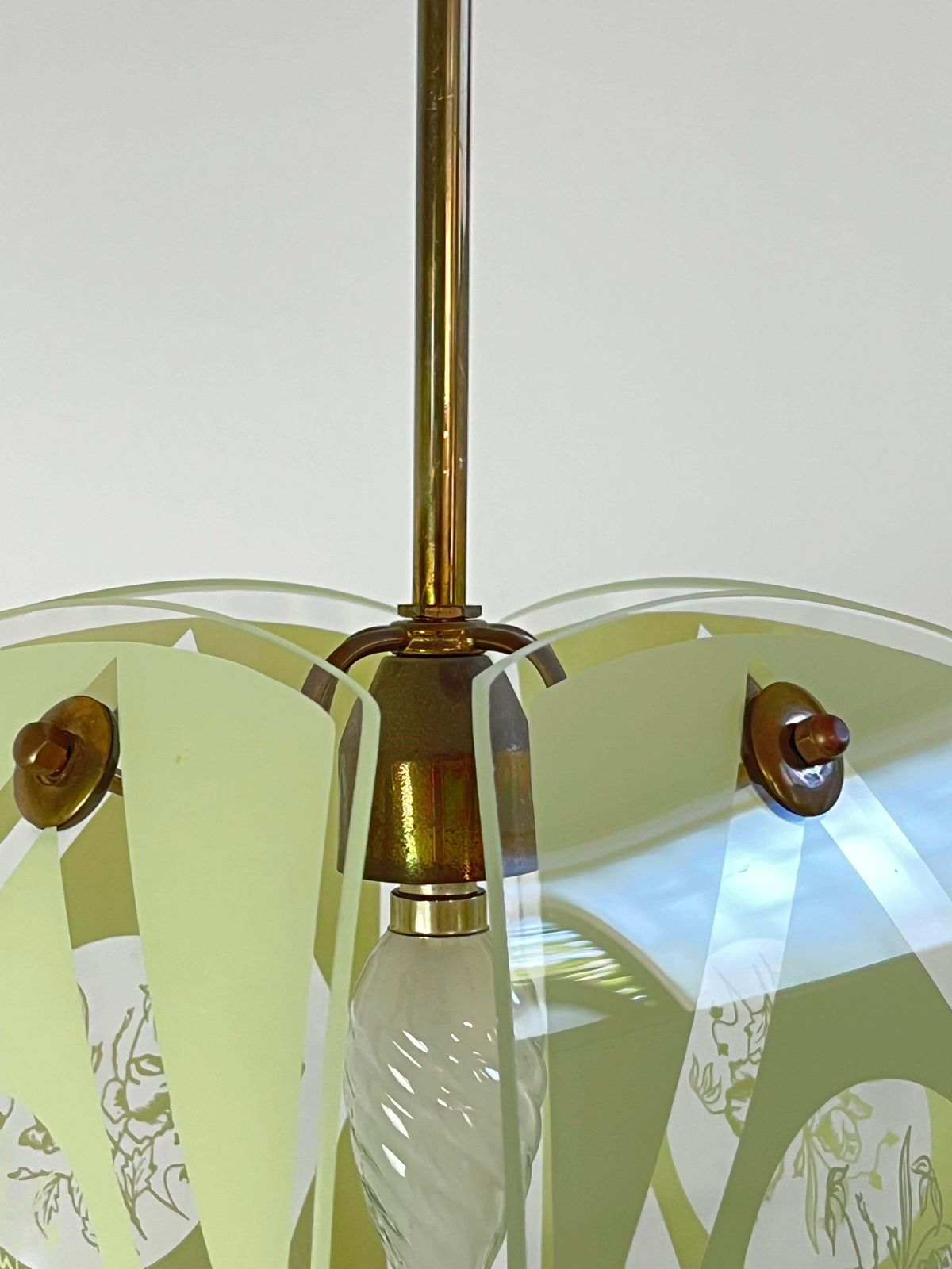 Chandelier In Murano Glass And Brass, In The Style Of Pietro Chiesa, 1950s photo vintage