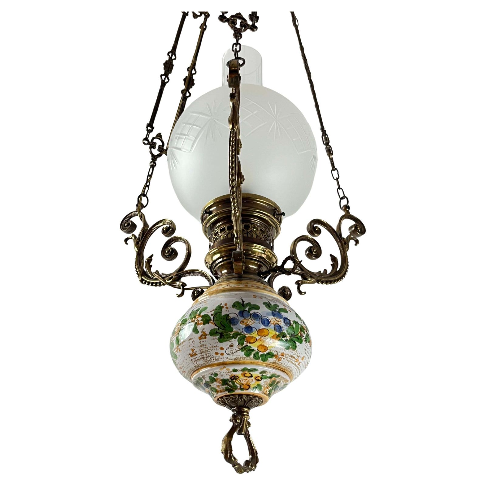 Bronze, Ceramic And Glass Chandelier, Italy, 1950s