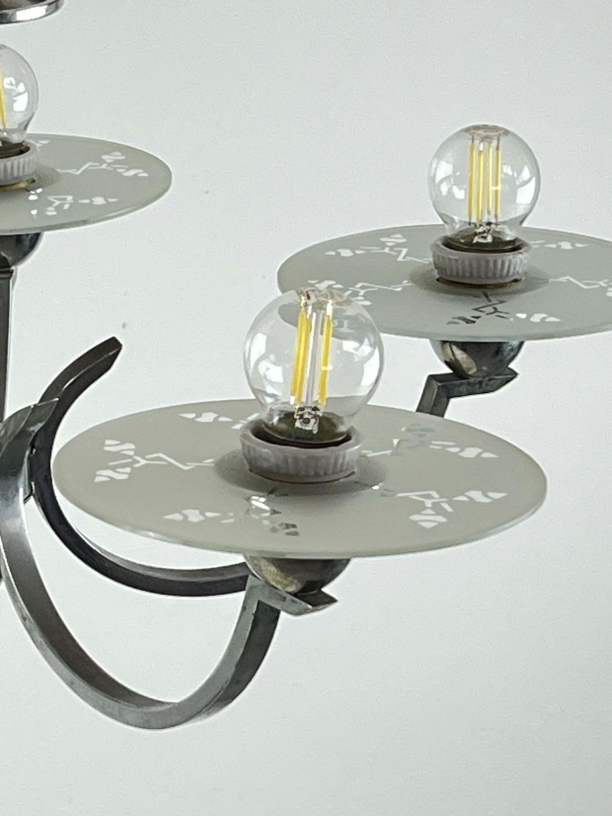 5 Light Metal And Glass Chandelier, Italy, 1940s photo vinterior