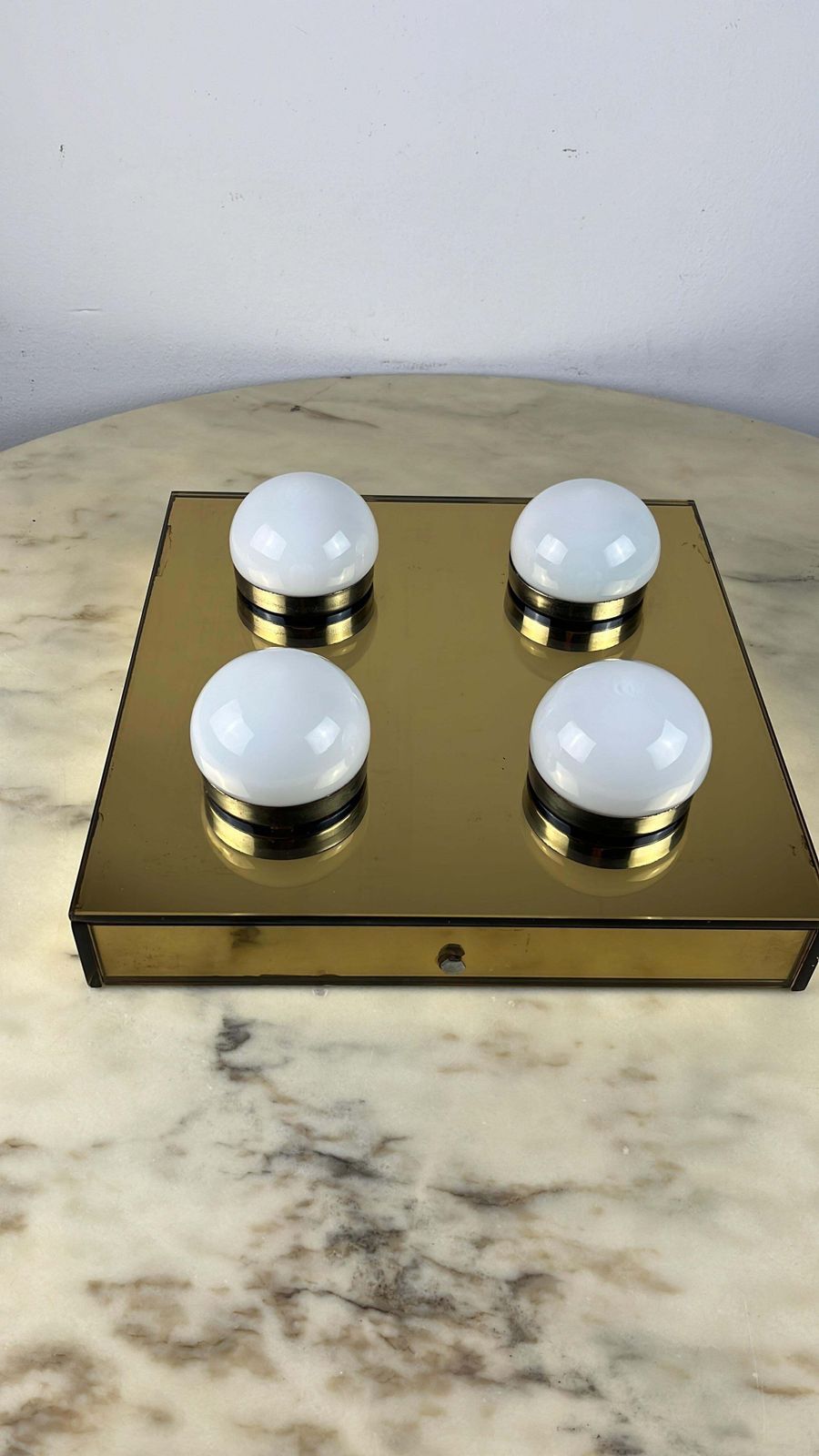 4 Light Ceiling Lamp Golden Mirror  Mid Century 1960s Italian Design photo furniture