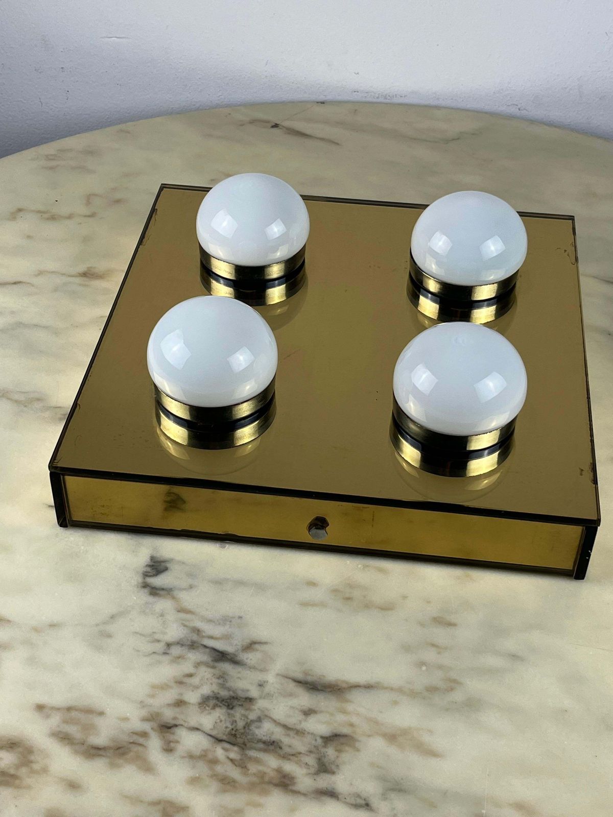 4 Light Ceiling Lamp Golden Mirror  Mid Century 1960s Italian Design photo 717.0