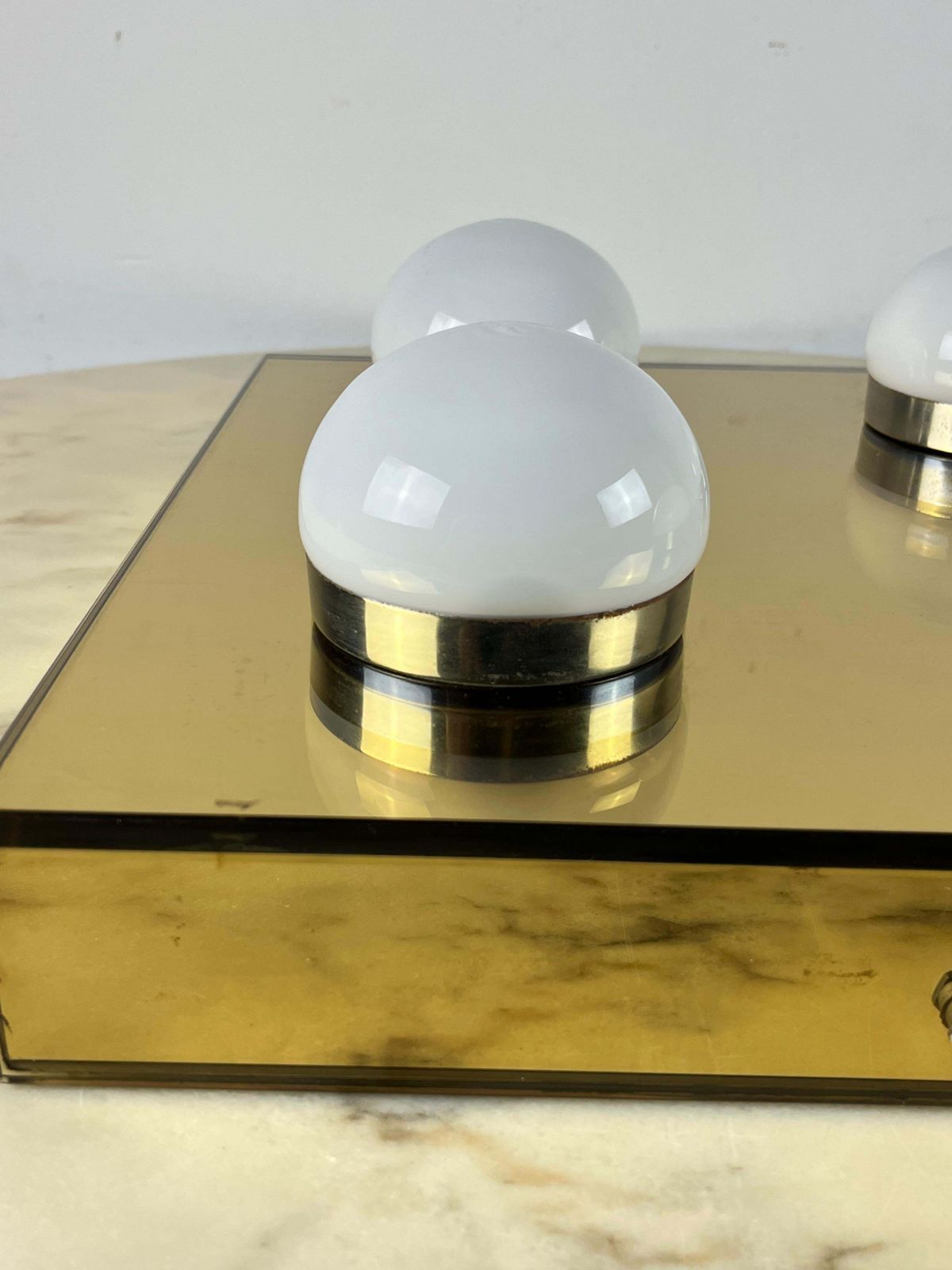 photo vinterior 4 Light Ceiling Lamp Golden Mirror  Mid Century 1960s Italian Design