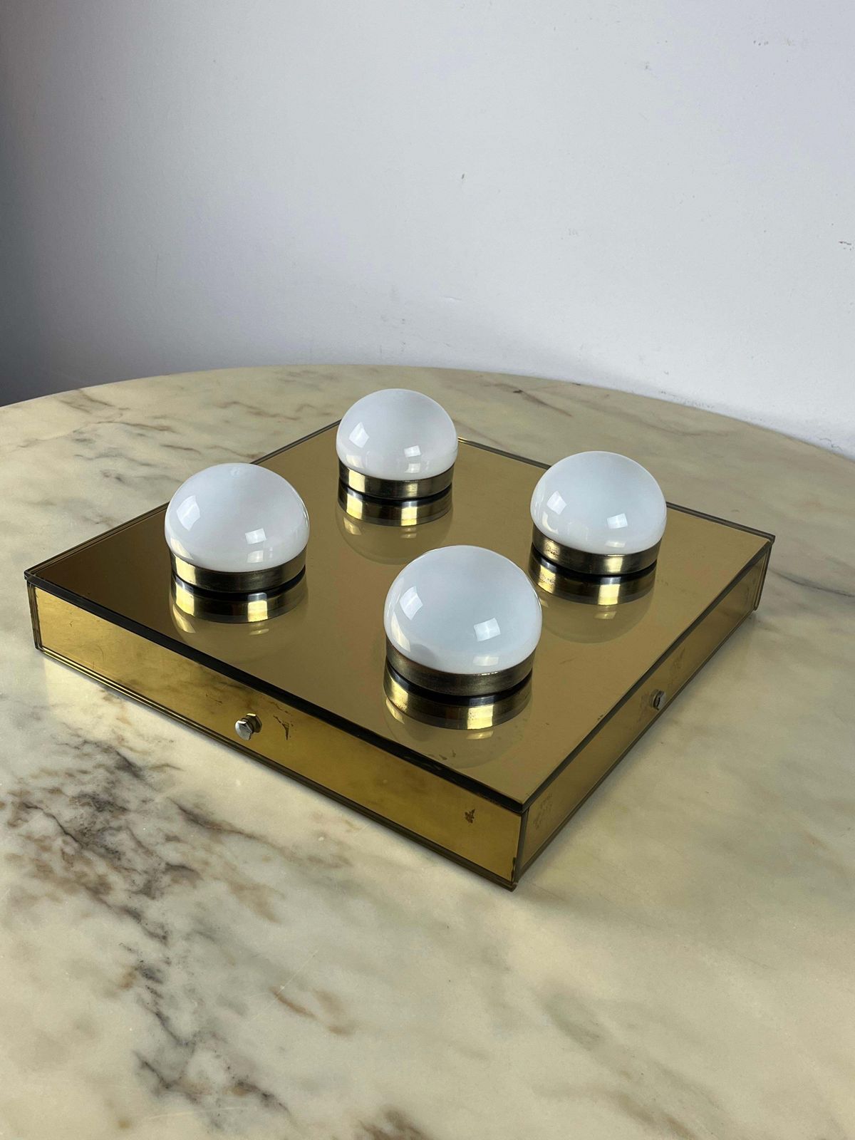 photo buy 4 Light Ceiling Lamp Golden Mirror  Mid Century 1960s Italian Design