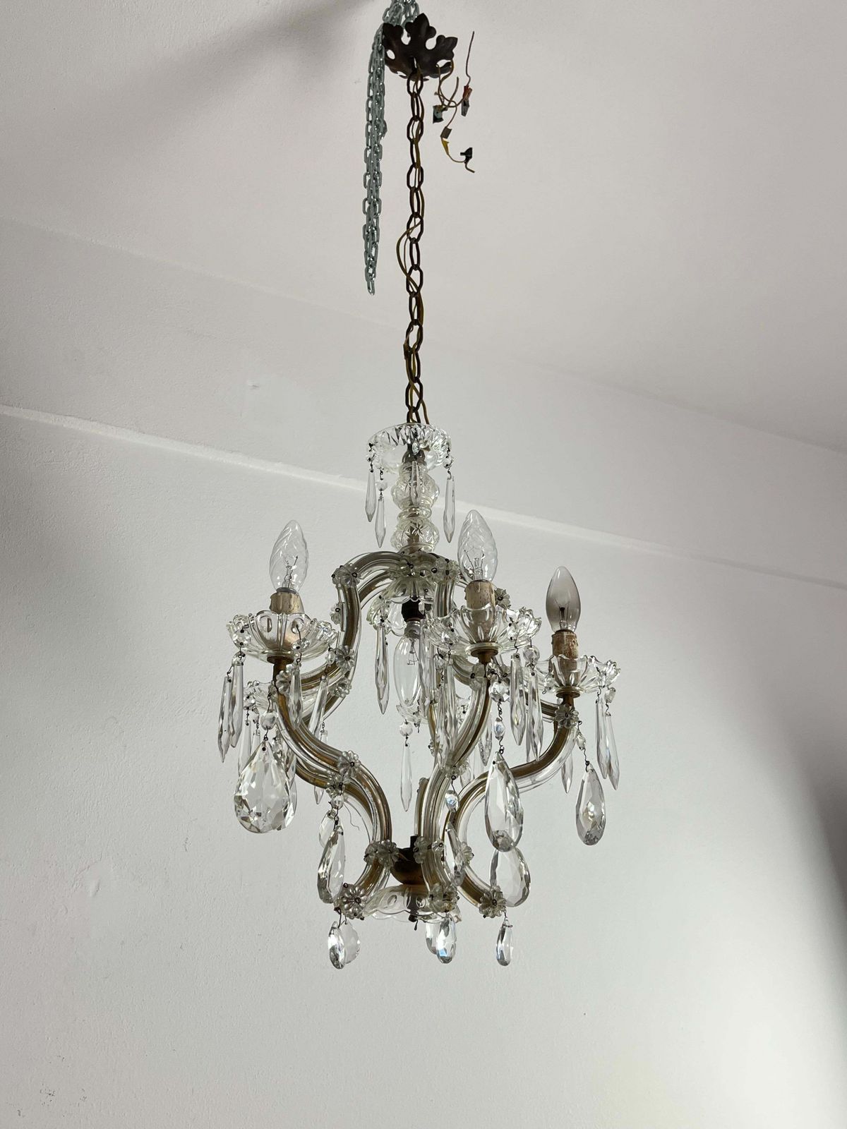 Antique Italian 5 Light Mid Century Crystal Chandelier, 1950s photo vinterior