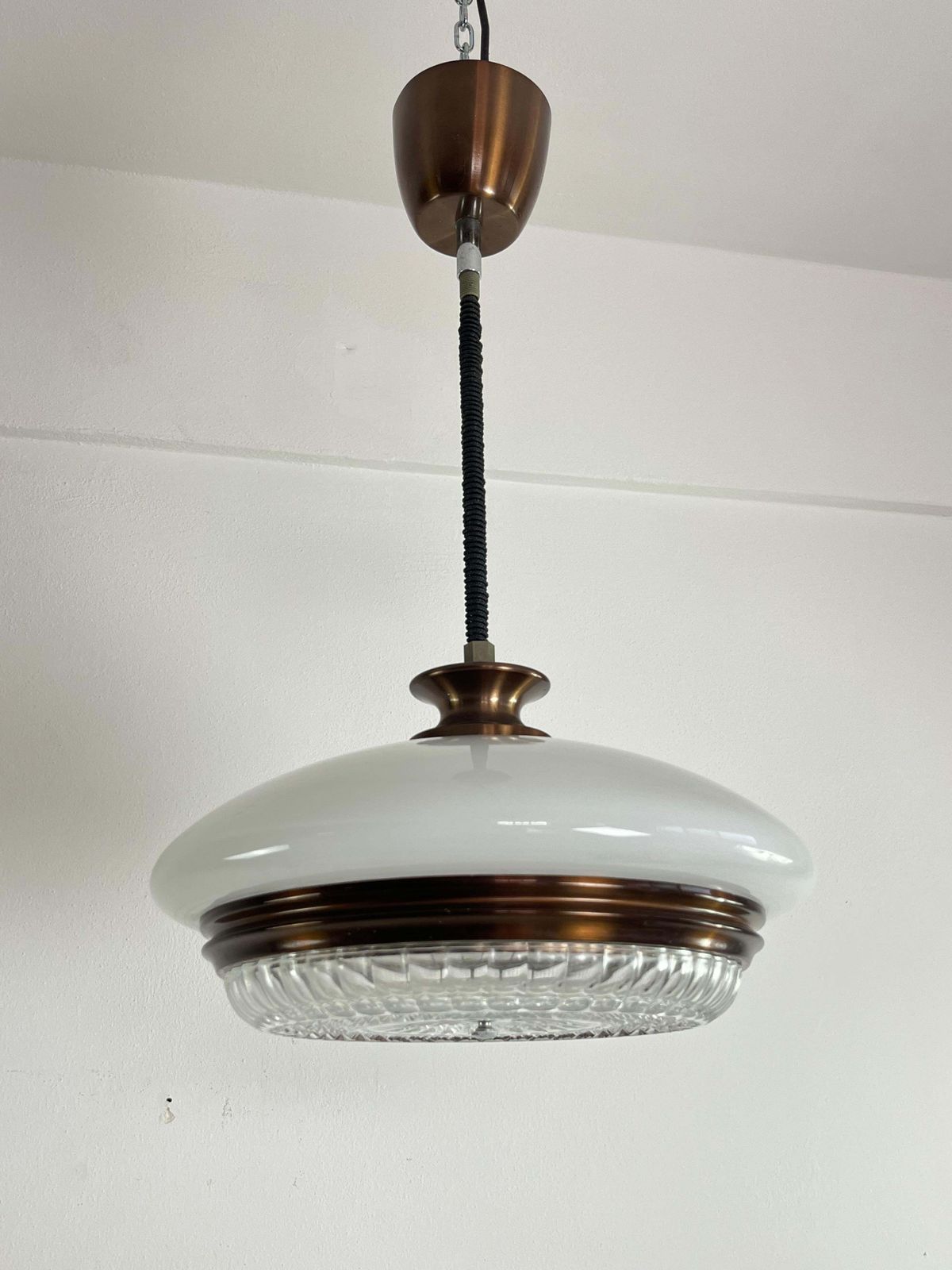 Mid Century Opaline Glass And Crystal Chandelier, 1960s photo for sale