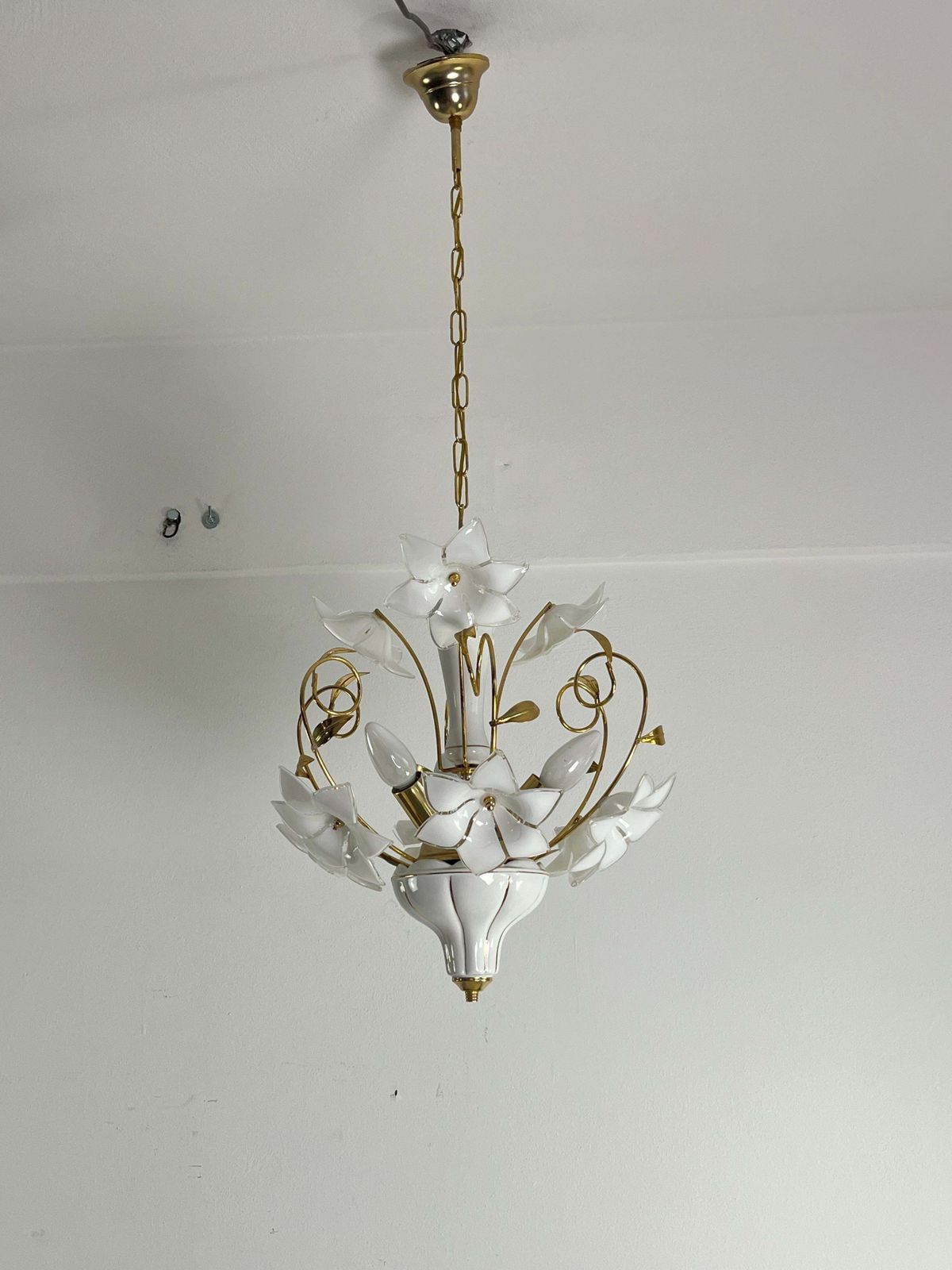 3 Light Venetian Chandelier With Murano Glass Flowers, 1970s photo vinterior