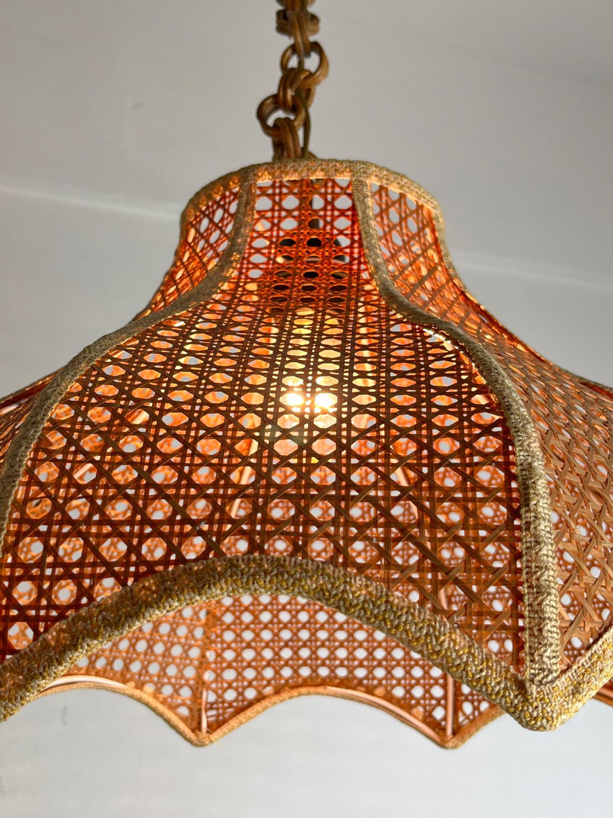 photo furniture Mid Century Wicker And Rattan Chandelier Italian Design 1960s