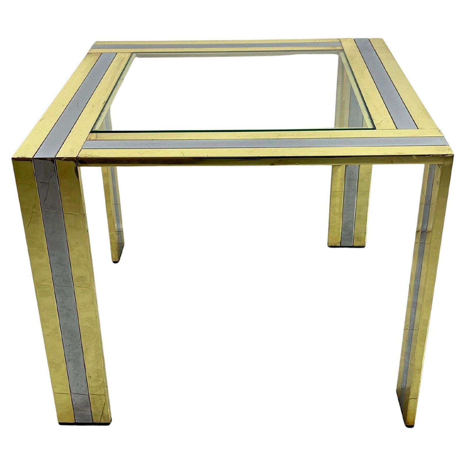 Coffee Table In Brass And Chromed Metal Attributed To Romeo Rega, 1970s