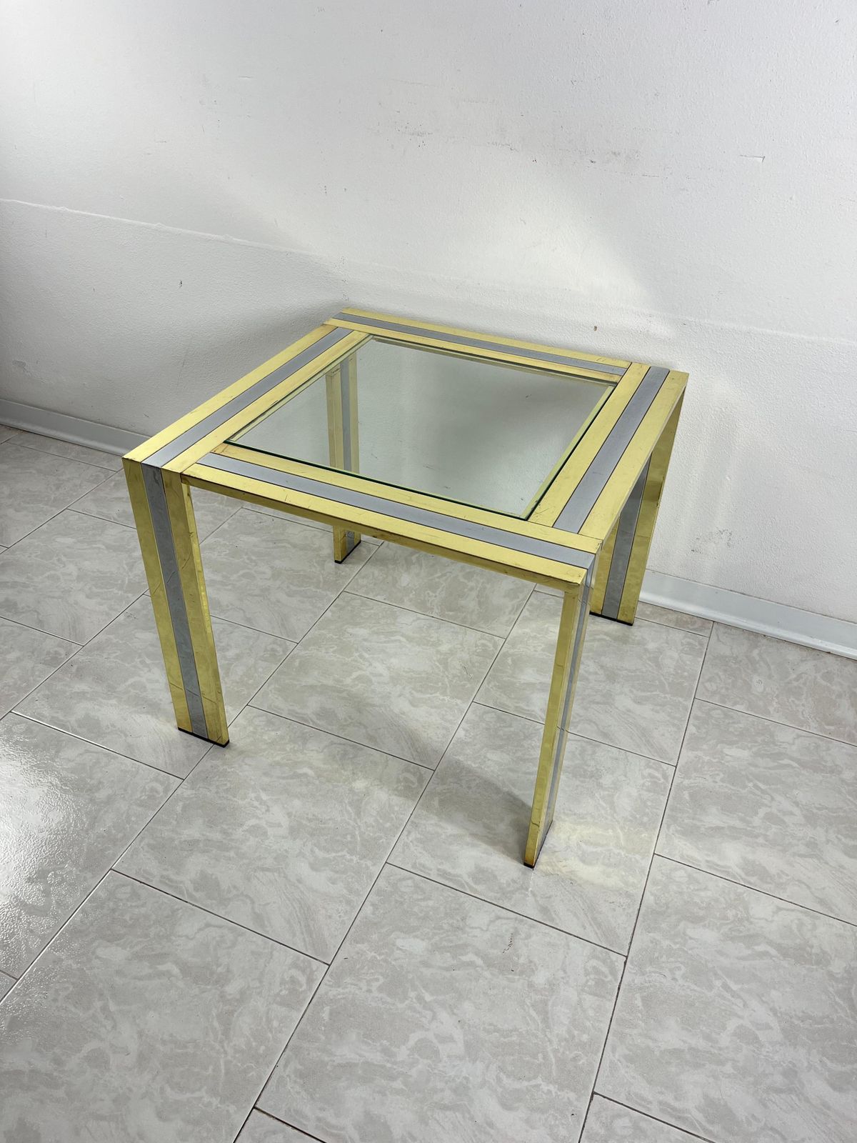 Coffee Table In Brass And Chromed Metal Attributed To Romeo Rega, 1970s photo Furniture