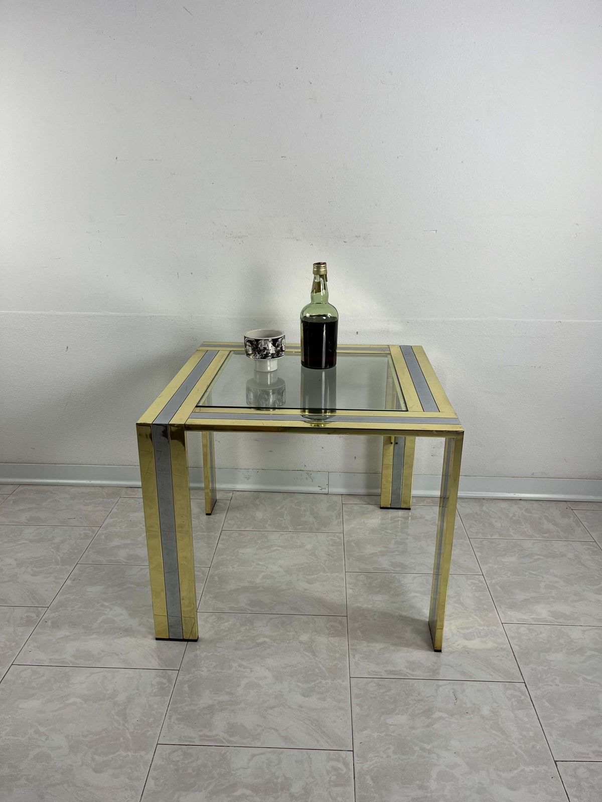 Coffee Table In Brass And Chromed Metal Attributed To Romeo Rega, 1970s photo 598.0
