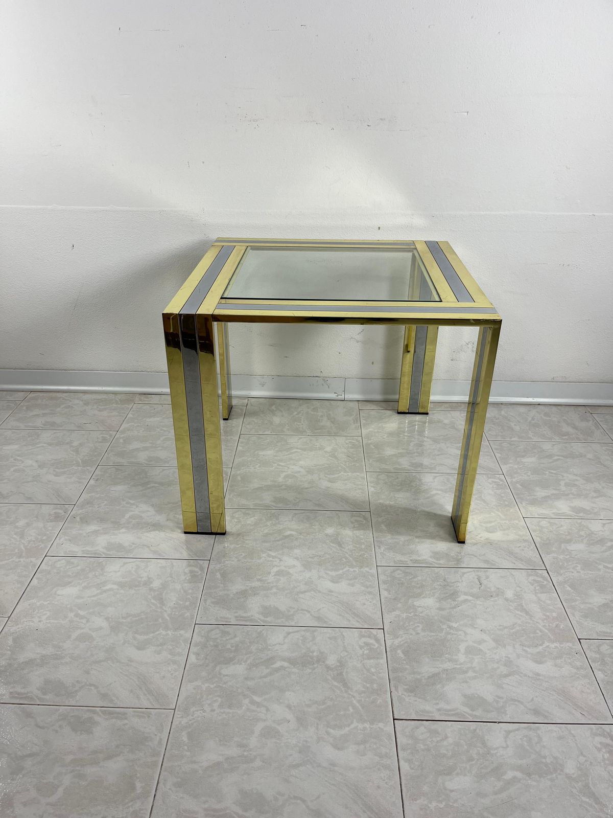 Coffee Table In Brass And Chromed Metal Attributed To Romeo Rega, 1970s photo vinterior
