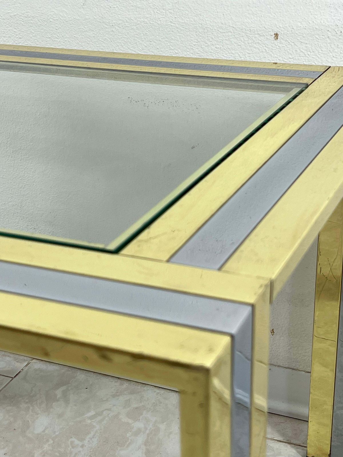 photo furniture Coffee Table In Brass And Chromed Metal Attributed To Romeo Rega, 1970s