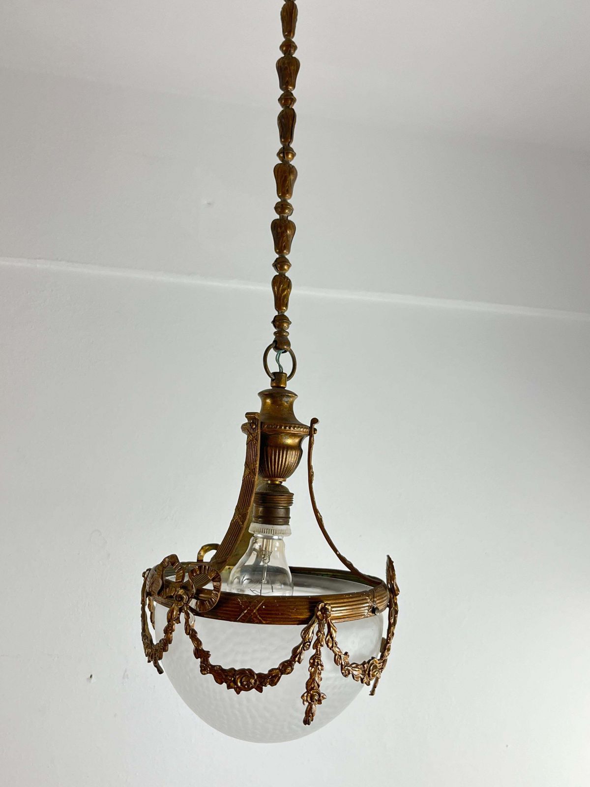 Mid Century Bronze And Glass Empire Style Chandelier 1950s photo 1025.0