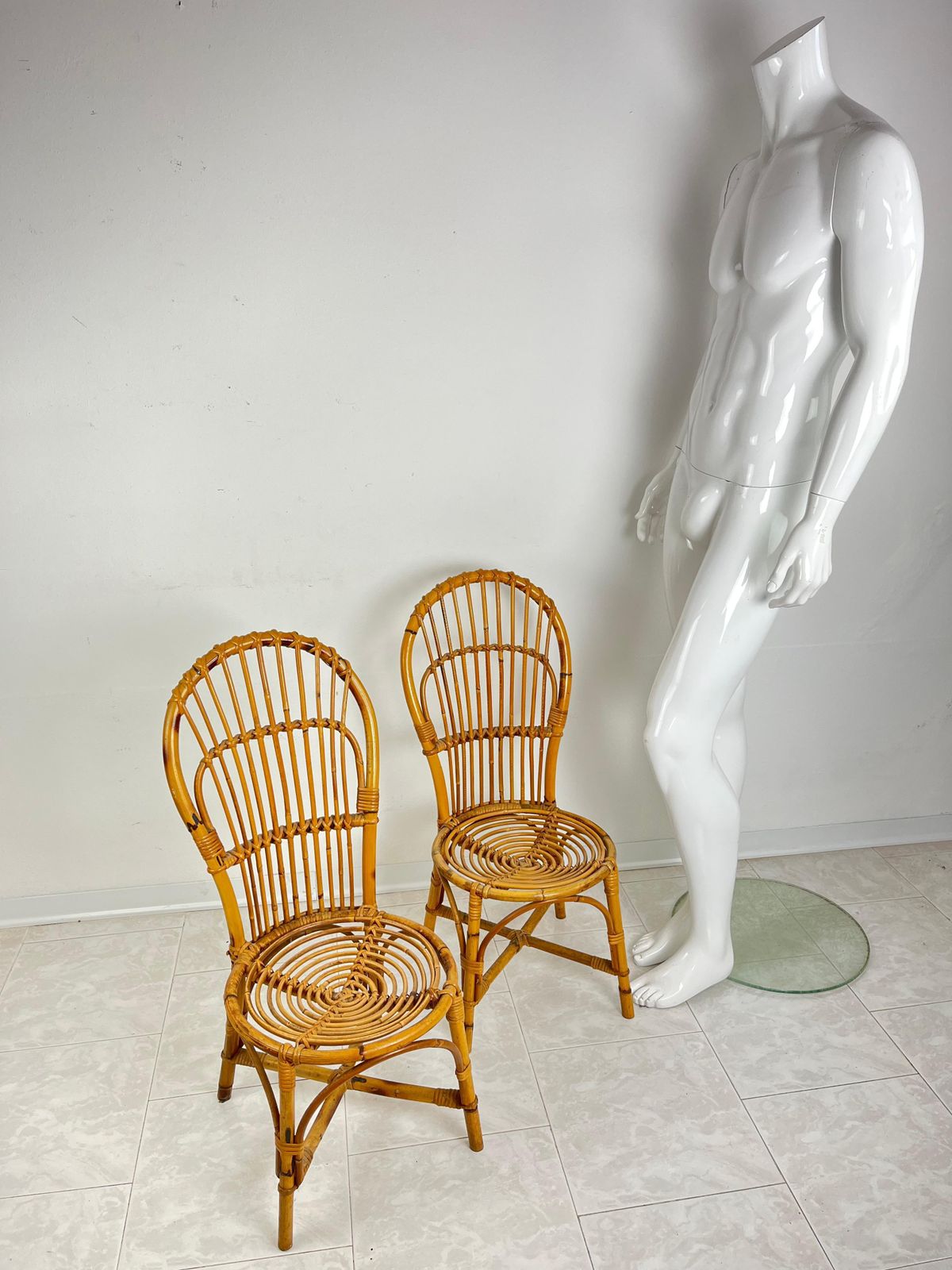Set Of 2 Small Mid Century Bamboo Chairs, Italian Design 1950s photo furniture